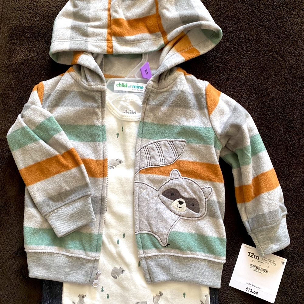 Unisex Three Piece 12M Raccoon Outfit